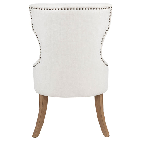 Baney Button-Tufted Wingback Dining Chair - Beige Fabric with Nailhead Trim & Rustic Grey Legs – view 7