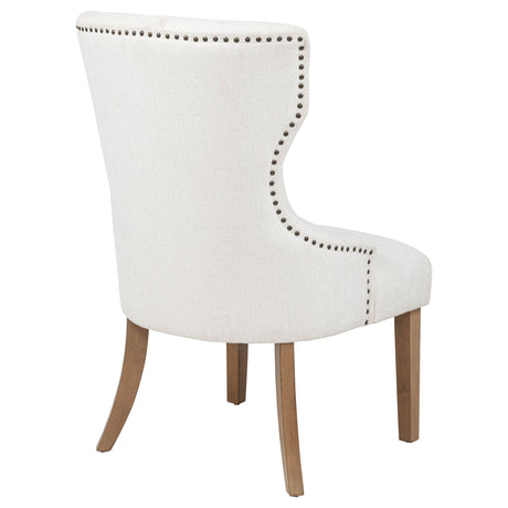 Baney Button-Tufted Wingback Dining Chair - Beige Fabric with Nailhead Trim & Rustic Grey Legs – view 8