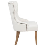 Baney Button-Tufted Wingback Dining Chair - Beige Fabric with Nailhead Trim & Rustic Grey Legs – view 9