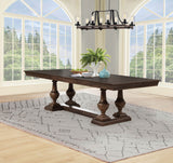Baney Ridgewell Dining Collection - Trestle Extension or Round Pedestal Table, Tufted Wingback Chairs in Dark Oak – view 1