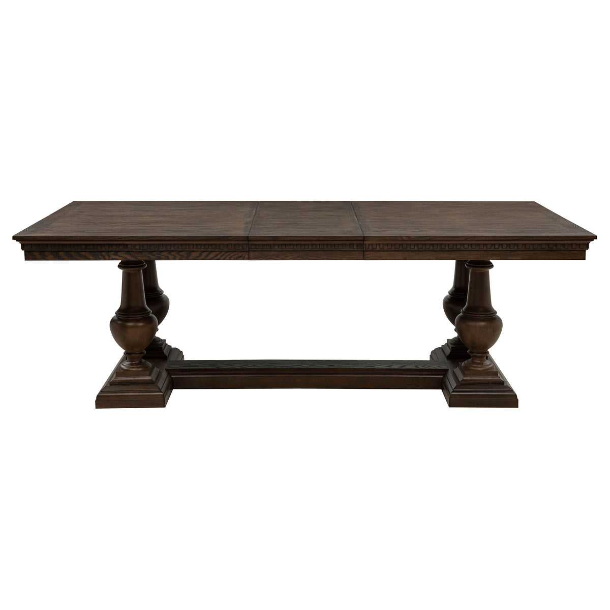 Baney Ridgewell Dining Collection - Trestle Extension or Round Pedestal Table, Tufted Wingback Chairs in Dark Oak – view 14