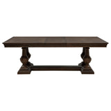 Baney Ridgewell Dining Collection - Trestle Extension or Round Pedestal Table, Tufted Wingback Chairs in Dark Oak – view 14