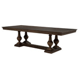 Baney Ridgewell Dining Collection - Trestle Extension or Round Pedestal Table, Tufted Wingback Chairs in Dark Oak – view 16