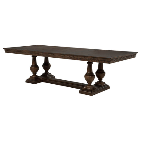 Baney Ridgewell Dining Collection - Trestle Extension or Round Pedestal Table, Tufted Wingback Chairs in Dark Oak – view 16