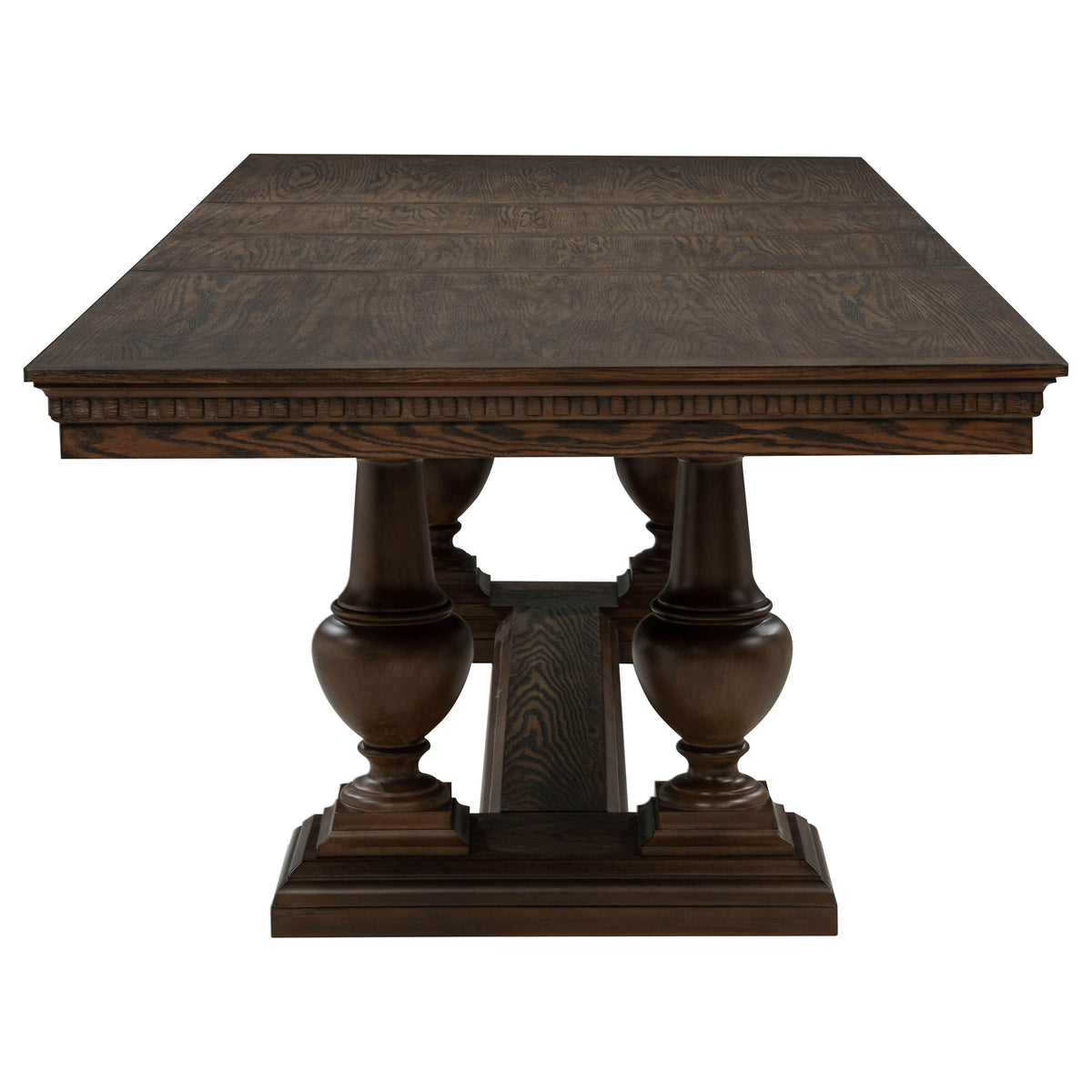 Baney Ridgewell Dining Collection - Trestle Extension or Round Pedestal Table, Tufted Wingback Chairs in Dark Oak – view 17