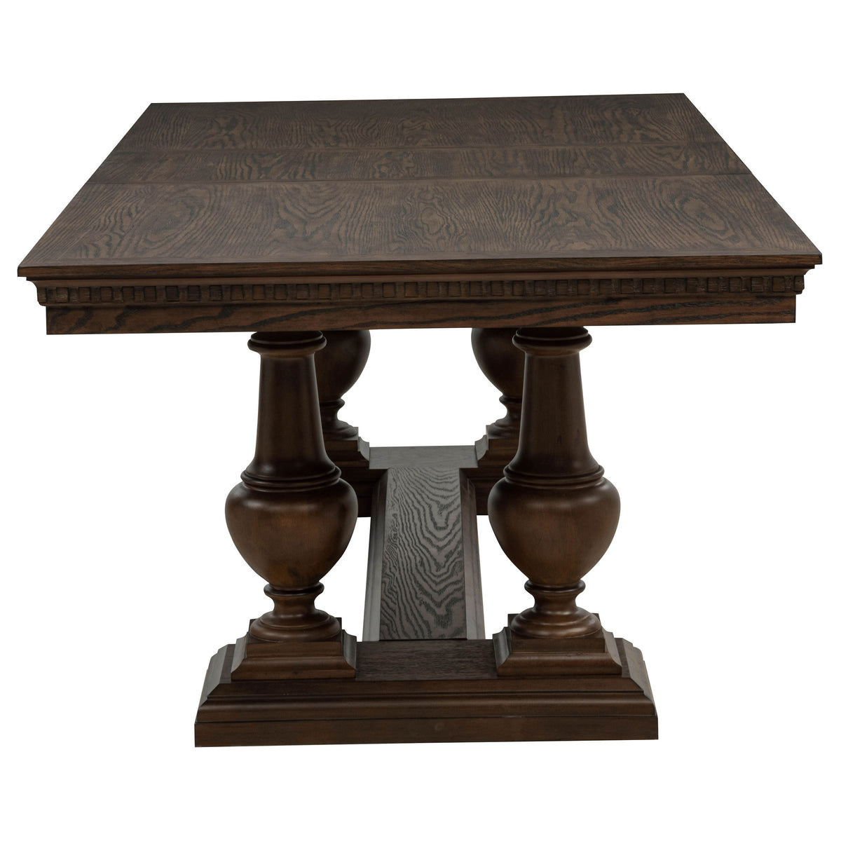 Baney Ridgewell Dining Collection - Trestle Extension or Round Pedestal Table, Tufted Wingback Chairs in Dark Oak – view 18