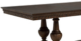 Baney Ridgewell Dining Collection - Trestle Extension or Round Pedestal Table, Tufted Wingback Chairs in Dark Oak