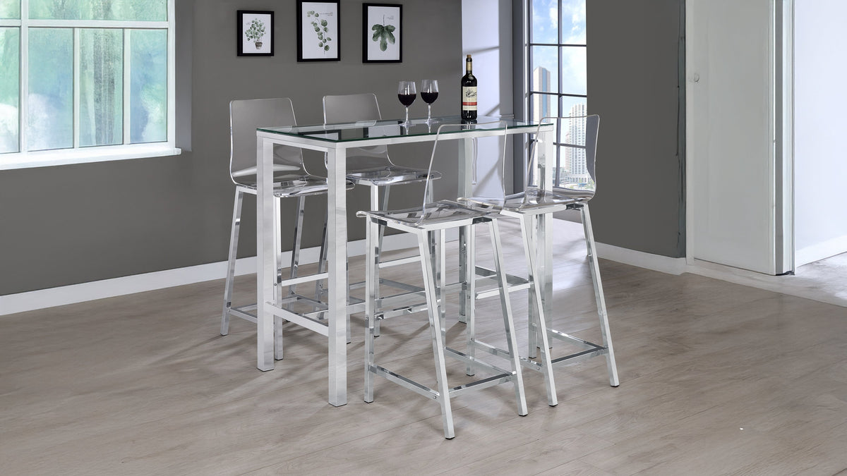 Tolbert 47" Glass Top Pub Bar Table & 5-Piece Bar Set - 5pcs- Bar Table + 4 Bar Stools