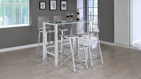 Tolbert 47" Glass Top Pub Bar Table & 5-Piece Bar Set - 5pcs- Bar Table + 4 Bar Stools