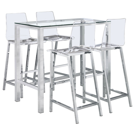 Tolbert 47" Glass Top Pub Bar Table & 5-Piece Bar Set - Chrome with Clear Acrylic Stools – view 8