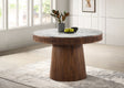 Ortega Dining Collection - 46" Round Marble Top Pedestal Table, Coffee Leatherette Chairs & Marble Top Sideboard – view 1