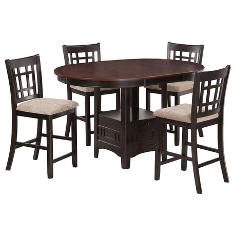 Lavon Counter Height Extension Dining Table & Set - Round-to-Oval Pedestal with Storage in Light Chestnut & Espresso – view 11
