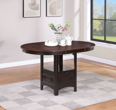 Lavon Counter Height Extension Dining Table & Set - Round-to-Oval Pedestal with Storage in Light Chestnut & Espresso – view 1