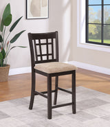 Lavon Counter Height Extension Dining Table & Set - Round-to-Oval Pedestal with Storage in Light Chestnut & Espresso - lifestyle
