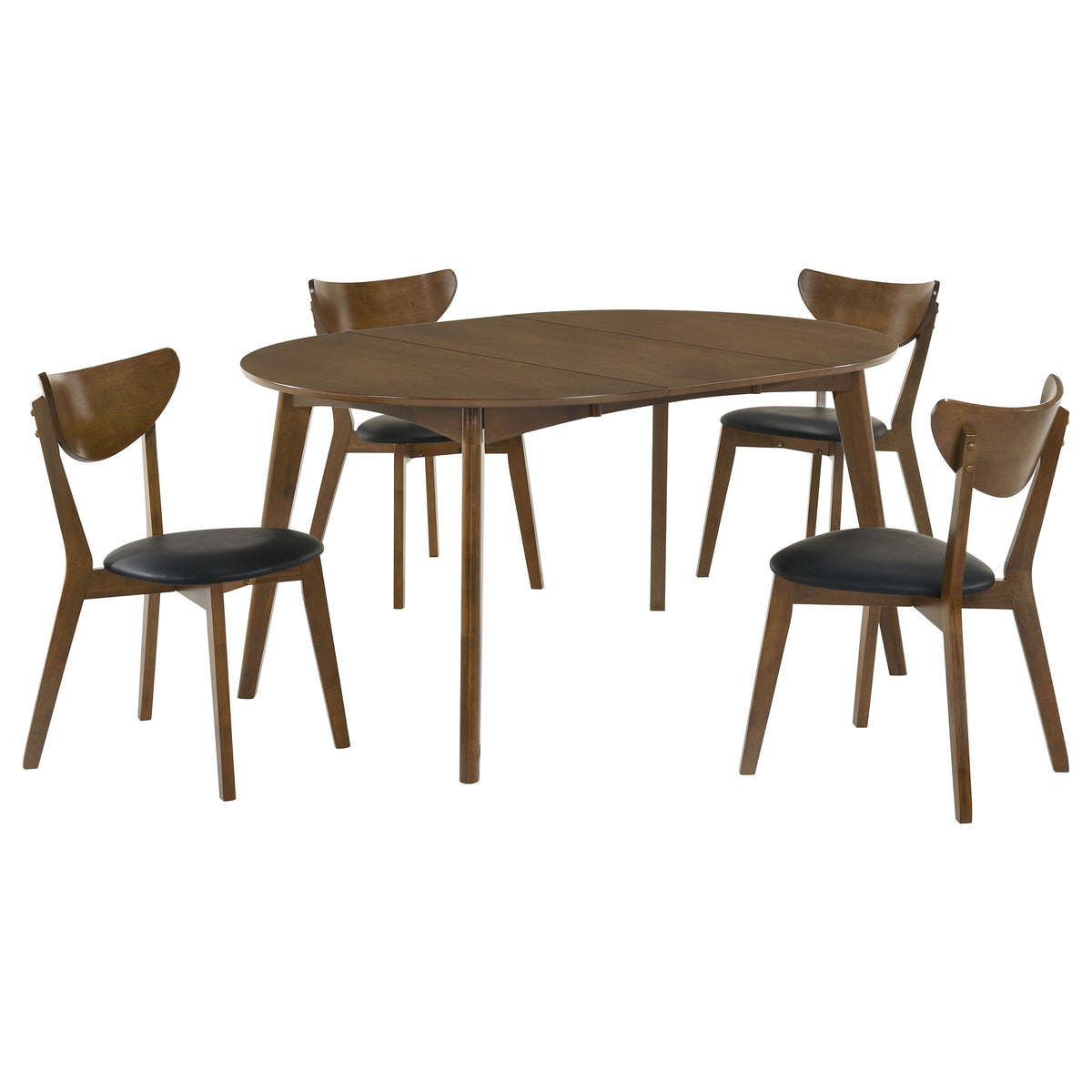 Jedda Oval Extension Dining Table & 5-Piece Set - Mid-Century Dark Walnut with Black Leatherette Chairs – view 12