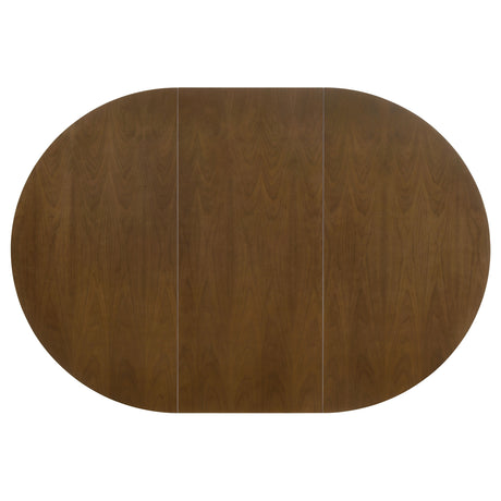 Jedda Oval Extension Dining Table & 5-Piece Set - Mid-Century Dark Walnut with Black Leatherette Chairs – view 17