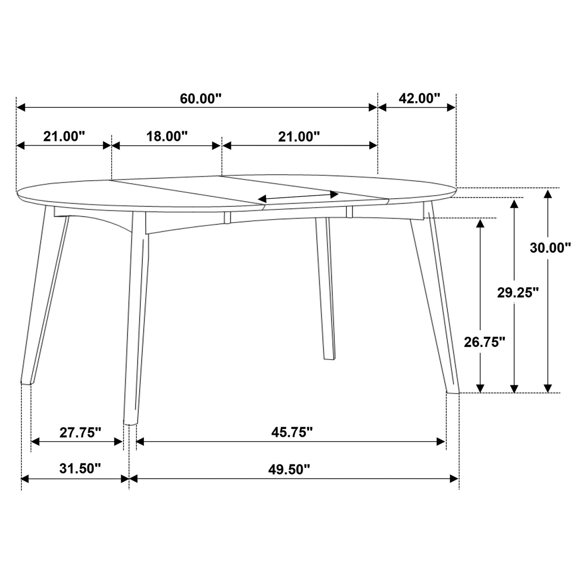 Jedda Oval Extension Dining Table & 5-Piece Set - Mid-Century Dark Walnut with Black Leatherette Chairs – view 10