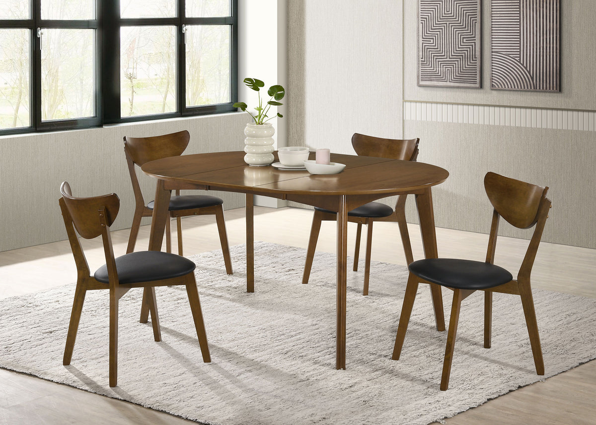 Jedda Oval Extension Dining Table & 5-Piece Set - Mid-Century Dark Walnut with Black Leatherette Chairs – view 11