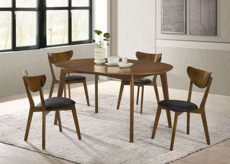 Jedda Oval Extension Dining Table & 5-Piece Set - Mid-Century Dark Walnut with Black Leatherette Chairs – view 11