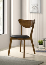 Jedda Oval Extension Dining Table & 5-Piece Set - Mid-Century Dark Walnut with Black Leatherette Chairs - lifestyle