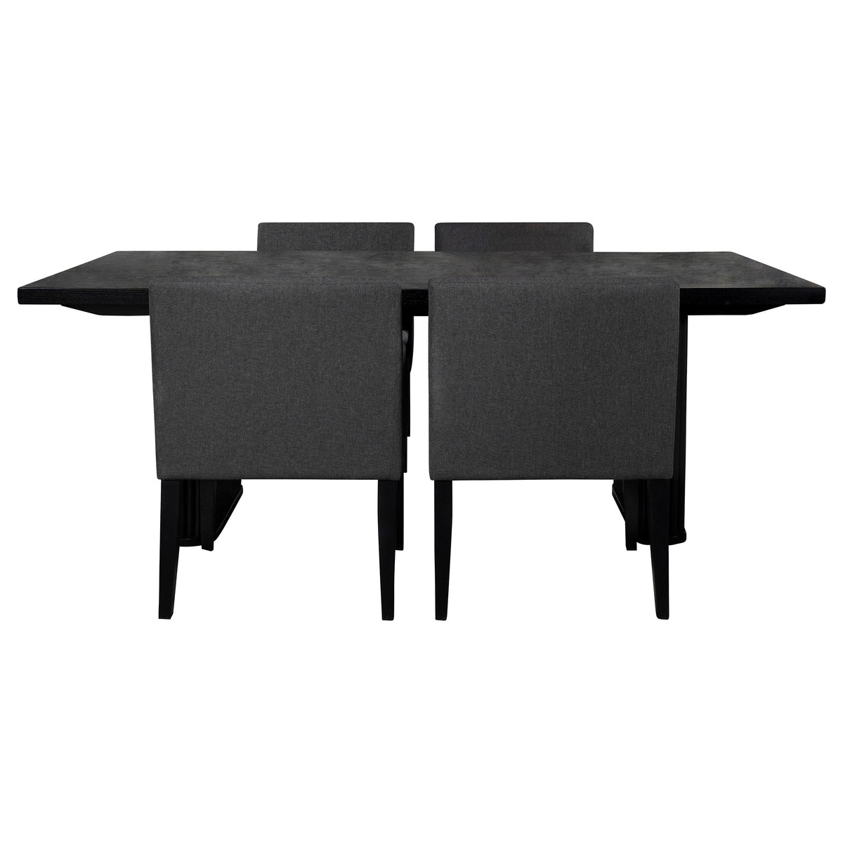 Catherine 84" Double Pedestal Dining Table & Sets - Fluted Black Oak with Grey Upholstered Arm Chairs – view 15