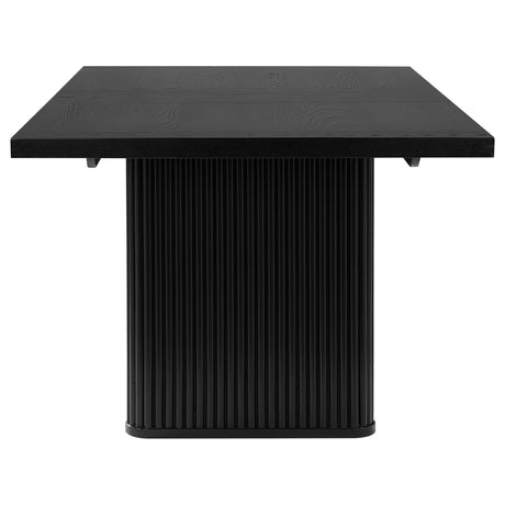 Catherine 84" Double Pedestal Dining Table & Sets - Fluted Black Oak with Grey Upholstered Arm Chairs – view 18