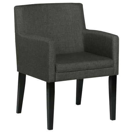 Catherine 84" Double Pedestal Dining Table & Sets - Fluted Black Oak with Grey Upholstered Arm Chairs – view 19