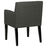 Catherine 84" Double Pedestal Dining Table & Sets - Fluted Black Oak with Grey Upholstered Arm Chairs