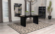 Catherine 84" Double Pedestal Dining Table & Sets - Fluted Black Oak with Grey Upholstered Arm Chairs – view 1