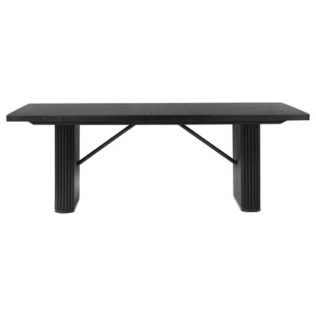 Catherine 84" Double Pedestal Dining Table & Sets - Fluted Black Oak with Grey Upholstered Arm Chairs – view 7