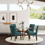 Paxton Upholstered Dining Side Chairs, Set of 2 - Teal Blue Fabric with Brown Wood Legs – view 14