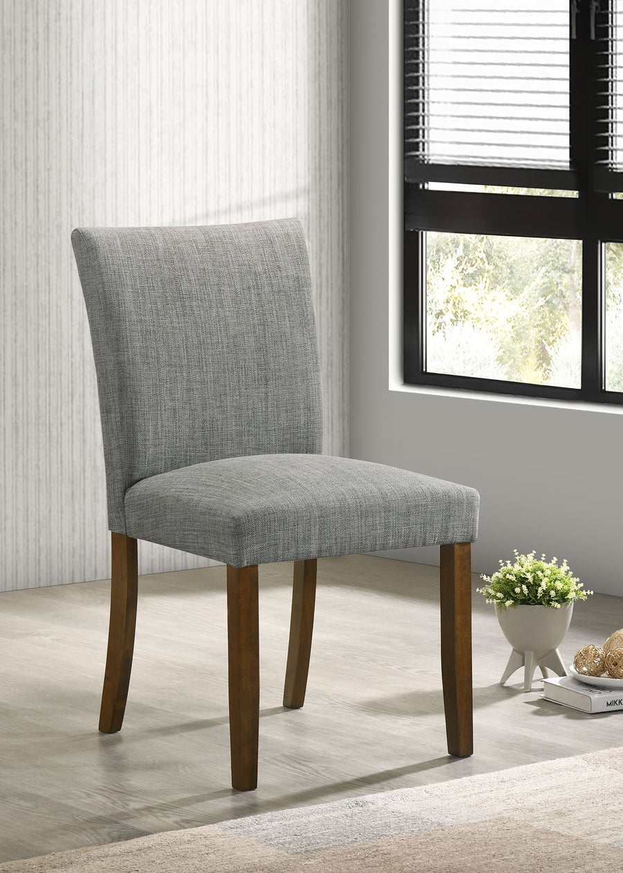 Paxton Upholstered Dining Side Chairs (Set of 2) - Contoured Back in Grey Fabric with Brown Legs