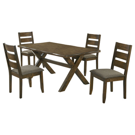 Alston Farmhouse Dining Table & Sets - 71" X-Trestle Table, Ladder-Back Chairs & Bench in Knotty Nutmeg – view 17