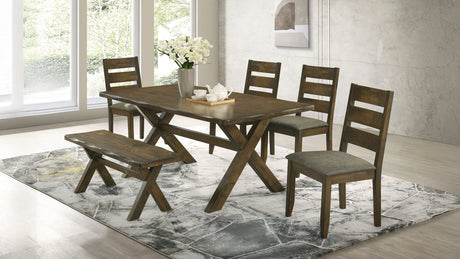 Alston Farmhouse Dining Table & Sets - 6pcs- Table + 4 Side Chairs + Bench