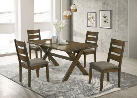 Alston Farmhouse Dining Table & Sets - 71" X-Trestle Table, Ladder-Back Chairs & Bench in Knotty Nutmeg – view 16
