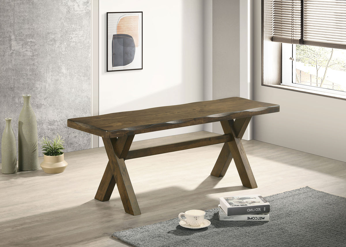 Alston Farmhouse Dining Table & Sets - 71" X-Trestle Table, Ladder-Back Chairs & Bench in Knotty Nutmeg - lifestyle