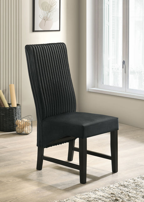 Barrand Channel Corduroy & Velvet Dining Side Chairs, Set of 2 - Black with Black Wood Legs – view 1