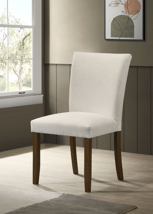 Paxton Upholstered Dining Side Chairs - Beige Fabric with Brown Wood Legs, Set of 2