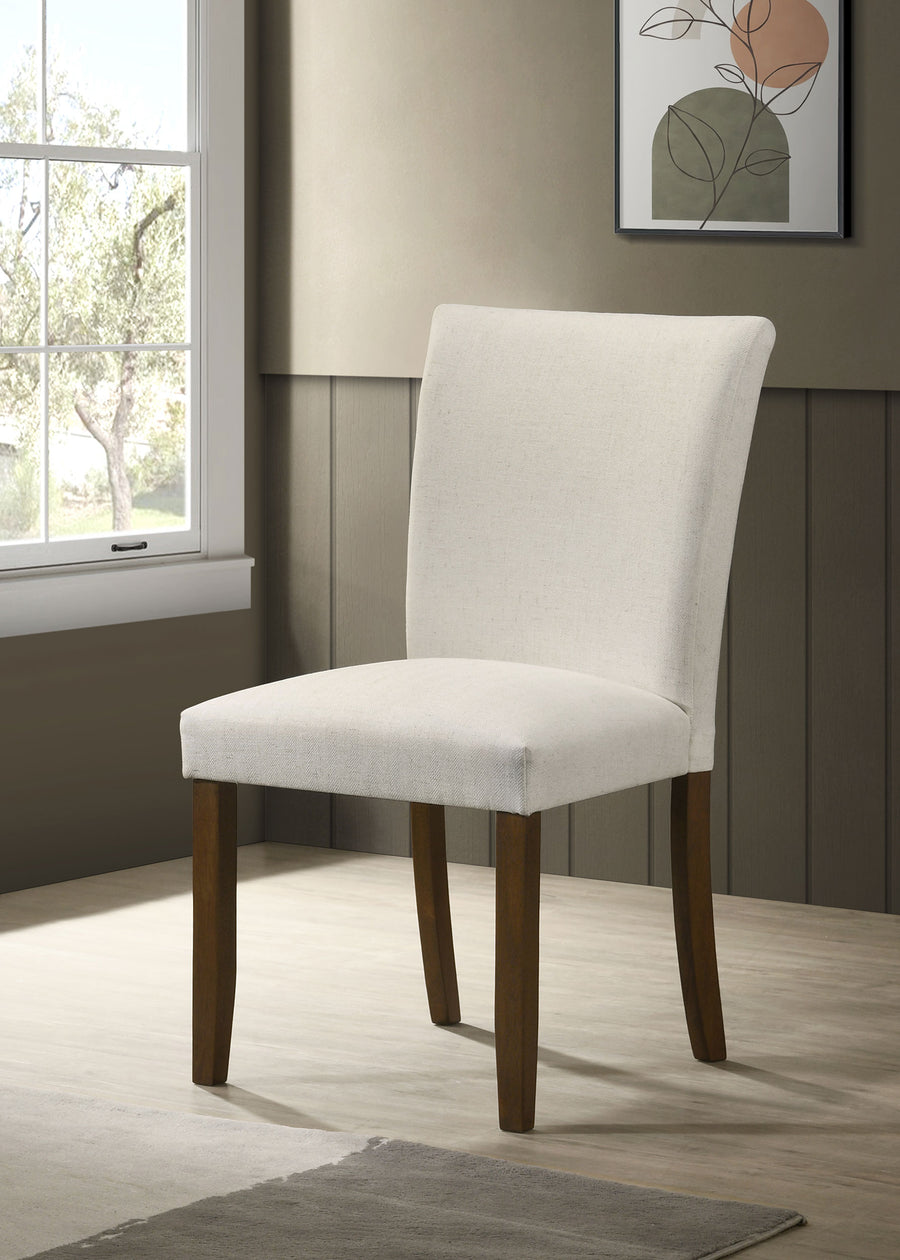 Paxton Upholstered Dining Side Chairs - Beige Fabric with Brown Wood Legs, Set of 2