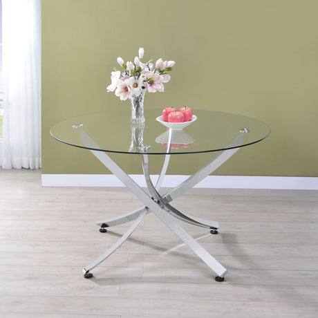 Beckham 46" Round Glass Top Dining Table - Sculptural Asterisk Base in Chrome – view 1