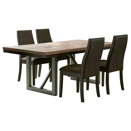 Spring Creek 77" Extension Dining Table & Sets - Natural Walnut with Chocolate or Taupe Upholstered Chairs – view 18