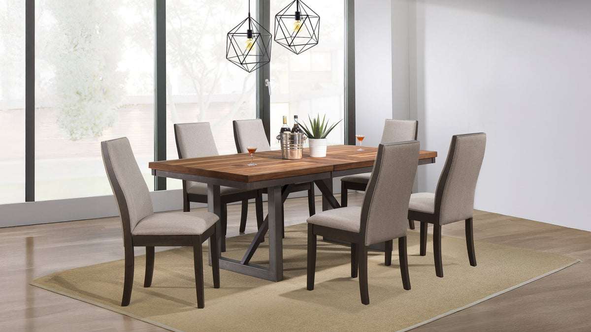 Spring Creek 77" Extension Dining Table & Sets - 7pcs- Table + 6 Taupe Side Chairs