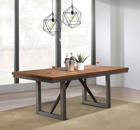 Spring Creek 77" Extension Dining Table & Sets - Natural Walnut with Chocolate or Taupe Upholstered Chairs – view 1