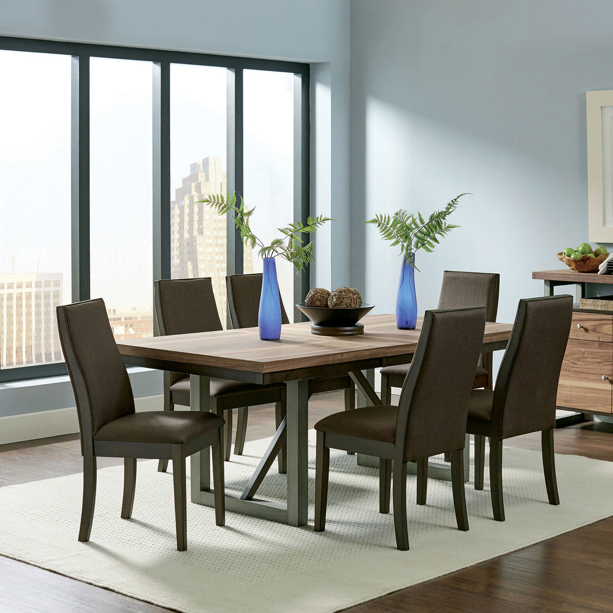 Spring Creek 77" Extension Dining Table & Sets - Natural Walnut with Chocolate or Taupe Upholstered Chairs – view 15