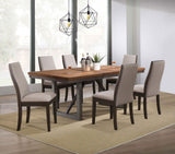 Spring Creek 77" Extension Dining Table & Sets - Natural Walnut with Chocolate or Taupe Upholstered Chairs – view 16