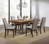 Spring Creek 77" Extension Dining Table & Sets - Natural Walnut with Chocolate or Taupe Upholstered Chairs – view 17