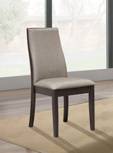 Spring Creek 77" Extension Dining Table & Sets - Natural Walnut with Chocolate or Taupe Upholstered Chairs - lifestyle