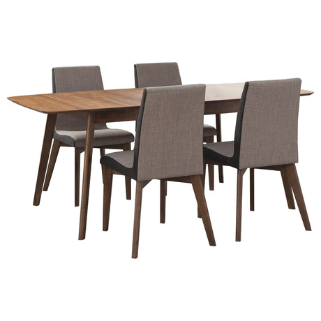 Redbridge Butterfly Leaf Dining Table & Sets - Mid-Century Walnut with Grey Fabric or Black Leatherette Chairs – view 16