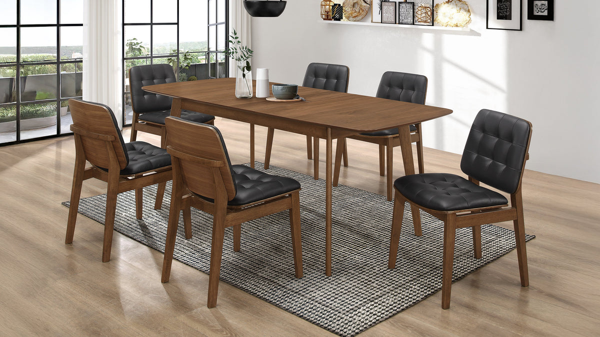 Redbridge Butterfly Leaf Dining Table & Sets - 7pcs- Table + 6 Black Leatherette Chairs