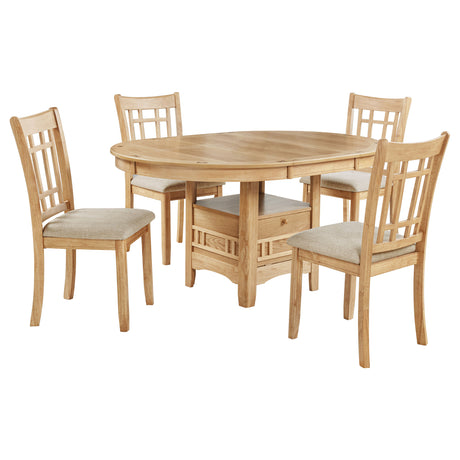 Lavon Round-to-Oval Extension Dining Table & 5-Piece Set - Pedestal Storage Base in Light Oak – view 19